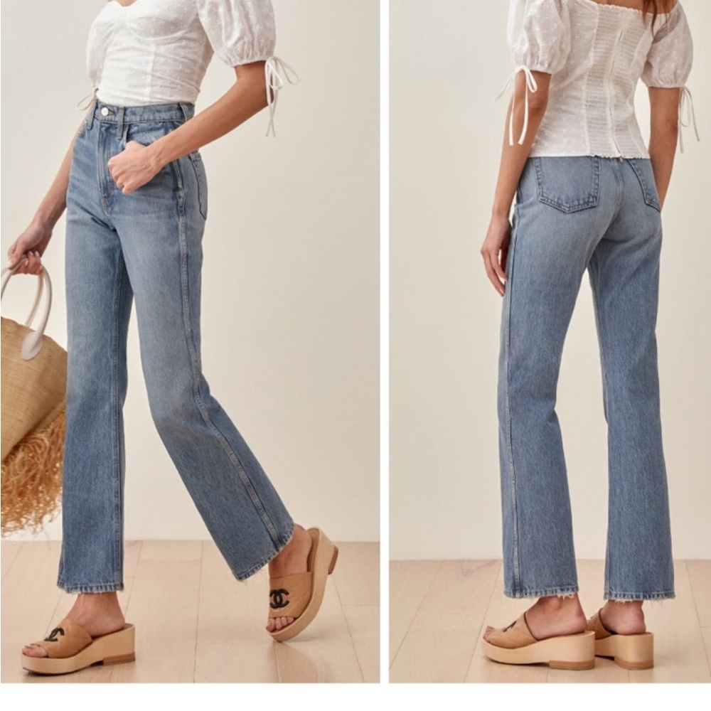Women's Reformation Georgia Retro High Rise Flare Denim Jeans 28 Medium Wash
